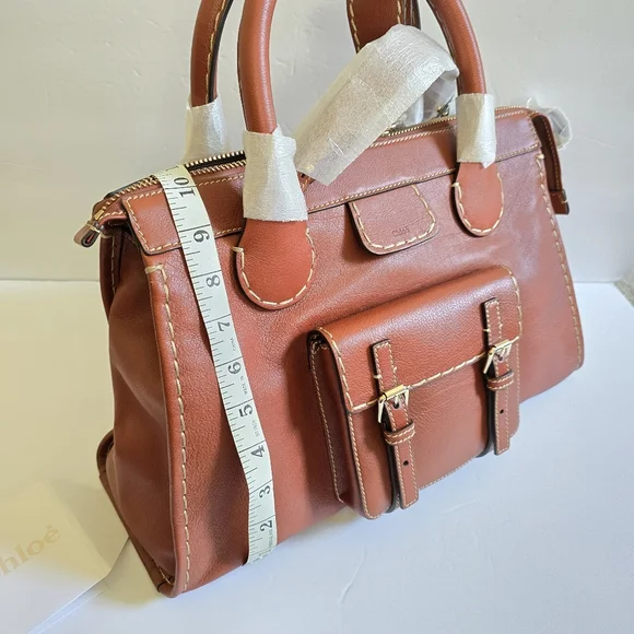 Chloé Medium Edith Leather Double Top Handle Shoulder Bag Sepia Brown - Picture 10 of 11